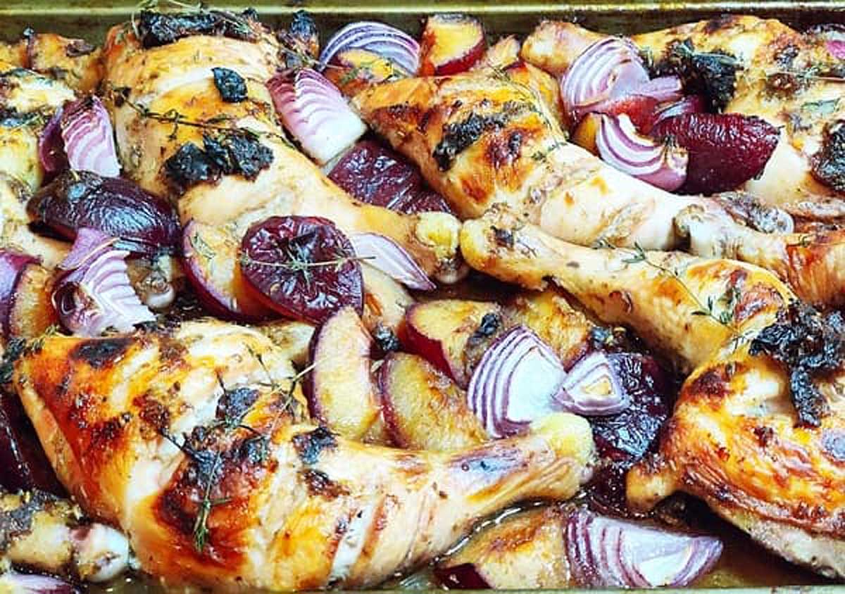Sheet Pan Plum Roasted Chicken.