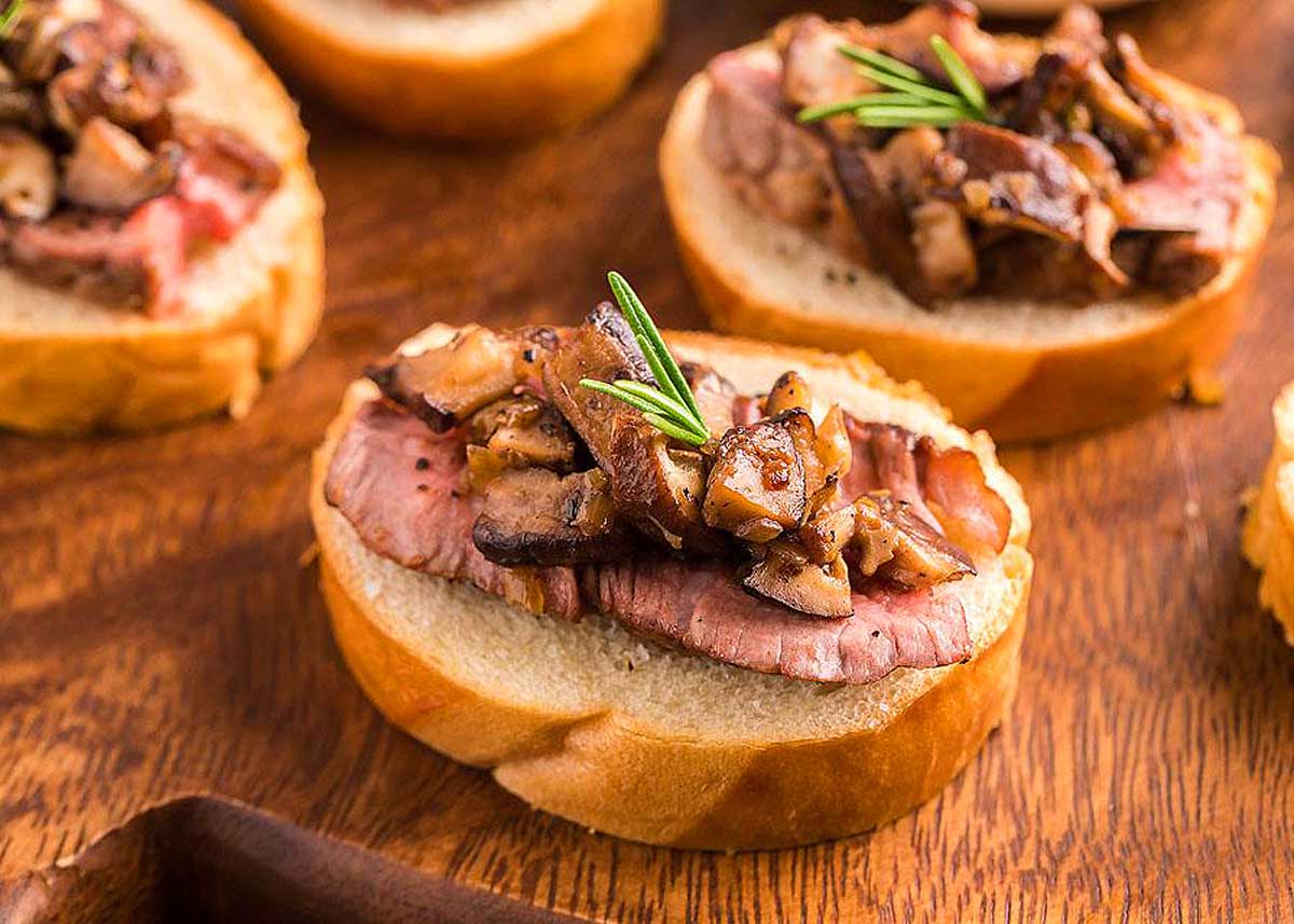 Steak and Shiitake Mushroom on  Bruschetta. 