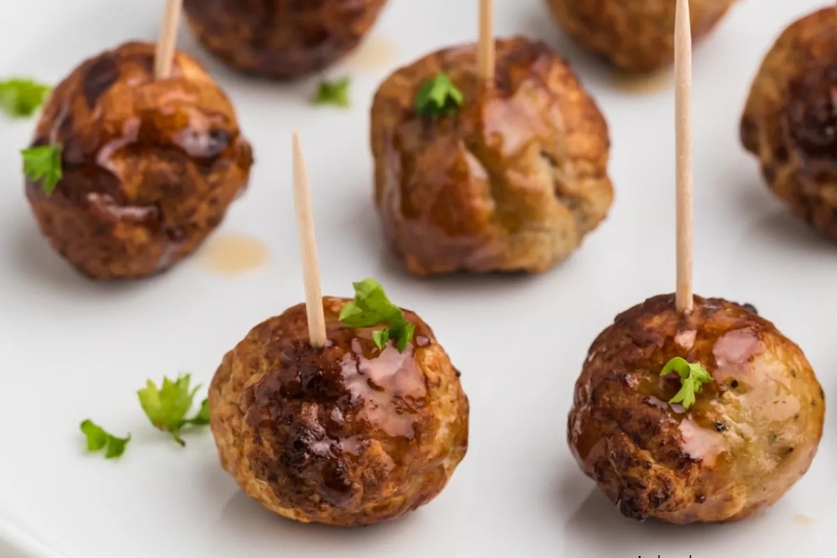 Winter-inspired meatballs on toothpicks, ready to be cooked in the air fryer.