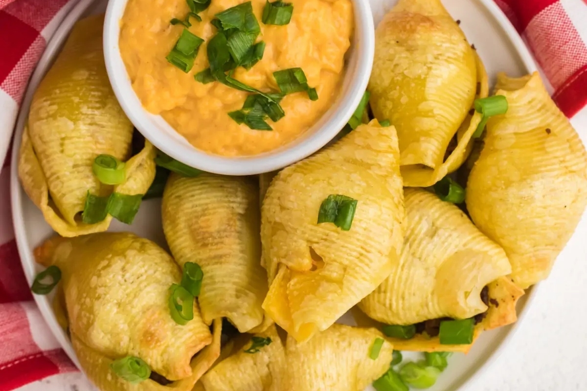 Winter recipe for stuffed shells with dipping sauce, made in an Air Fryer.