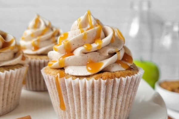 Apple Cinnamon cupcake withe icing on top.