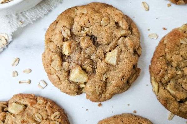 Apple oatmeal cookie with toppings.