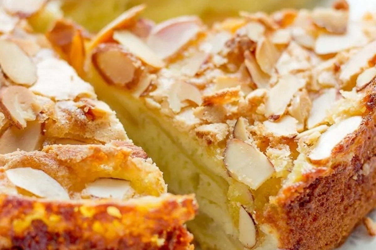 Sliced apple sponge cake.