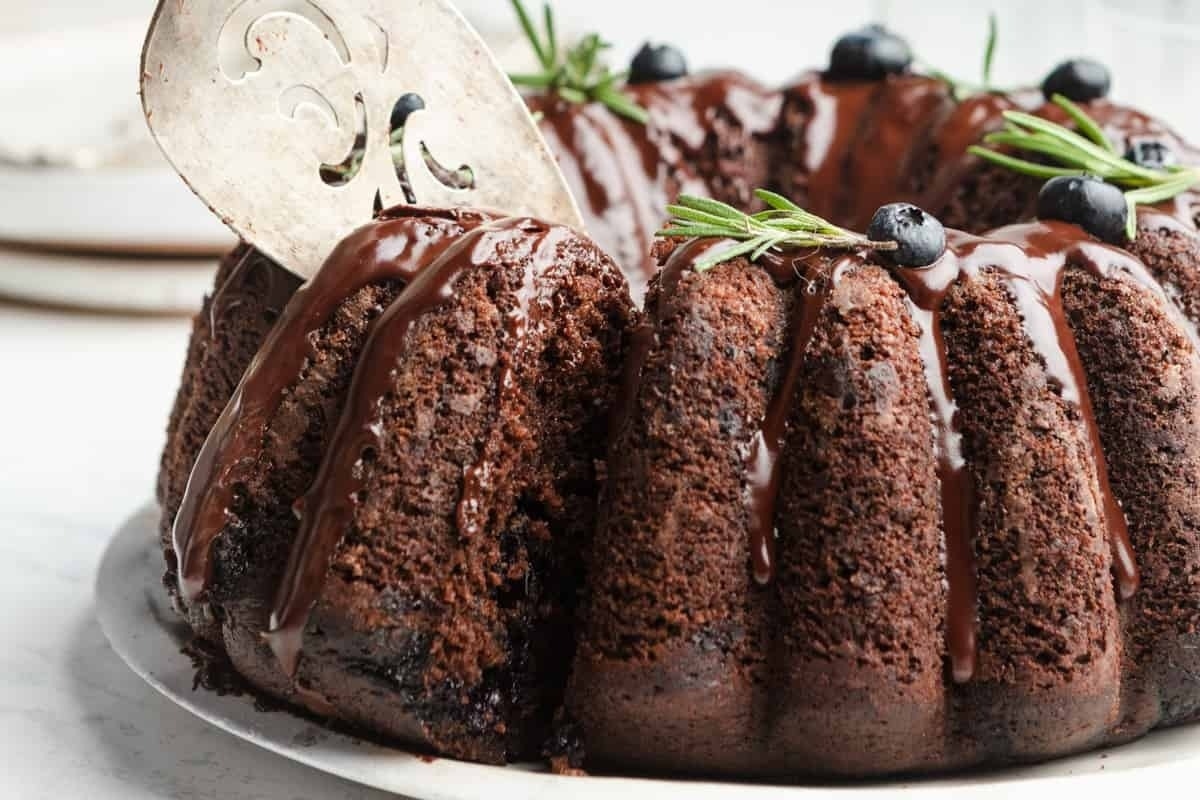 Bundt cake with blueberries and rosemary.