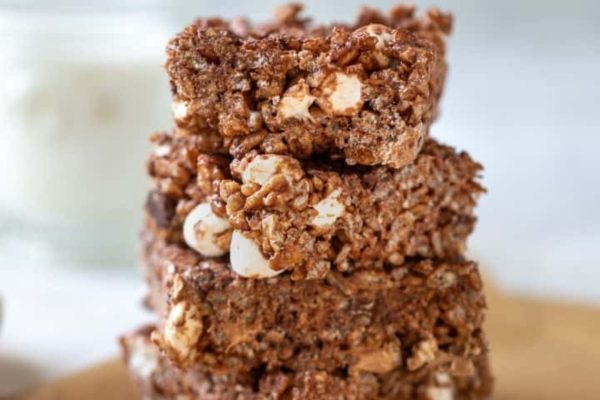 Chocolate Caramel Rice Krispie Treats. 