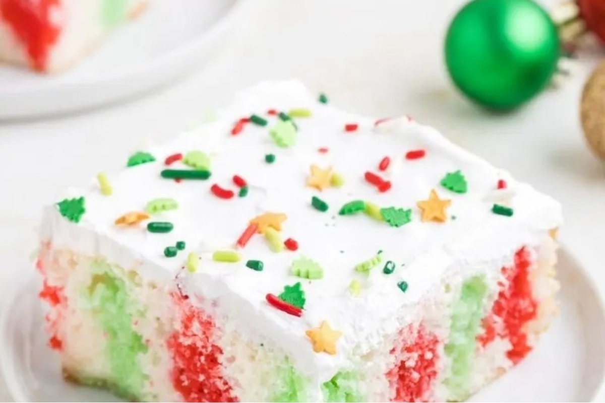 A slice of Christmas cake on a plate.