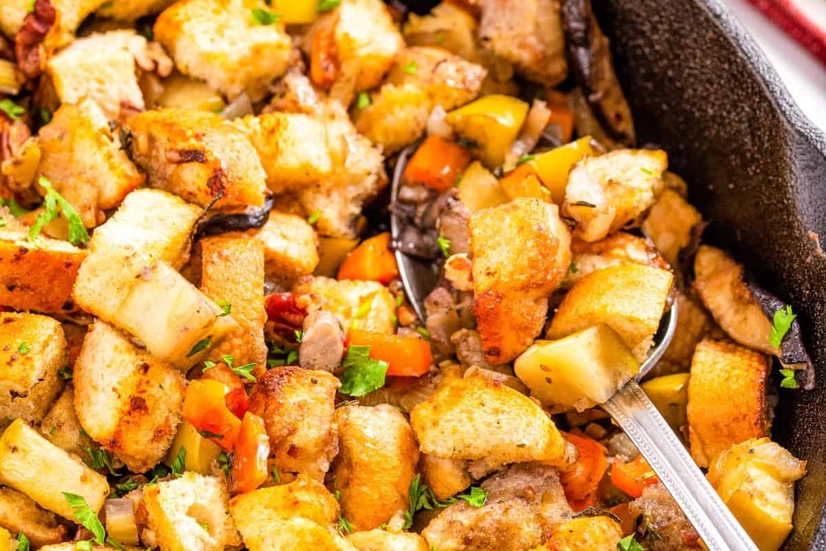 Easy turkey stuffing skillet recipe.