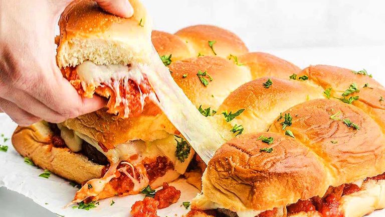 Italian meatball sliders on Hawaiian rolls.