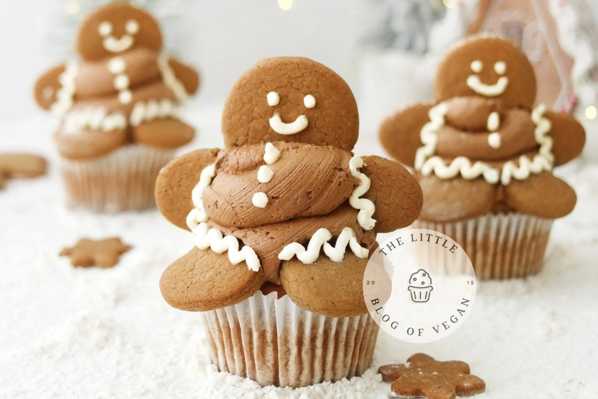 Cute Christmas cupcakes with icing and decorations.