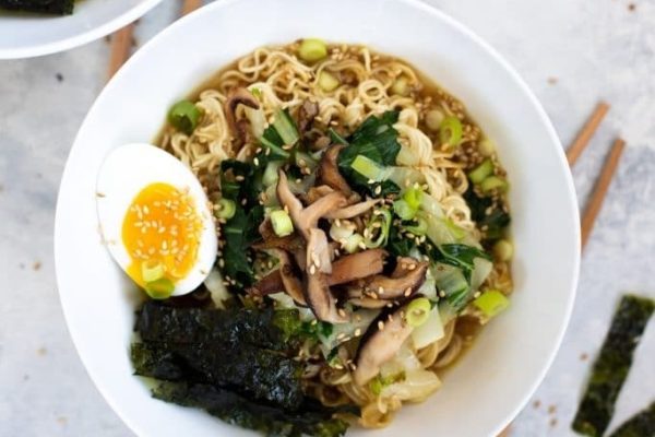 A bowl of ramen with an egg and mushrooms, perfect for your recipes collection.