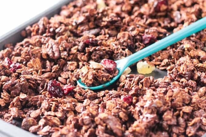 Granola on a tray.