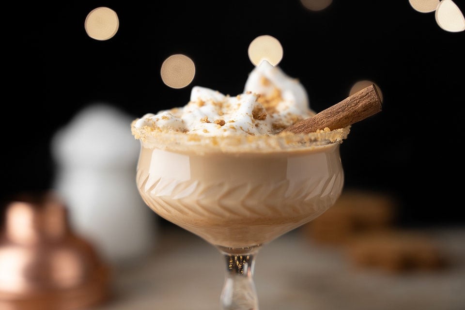 Latte on a glass with cinnamon.