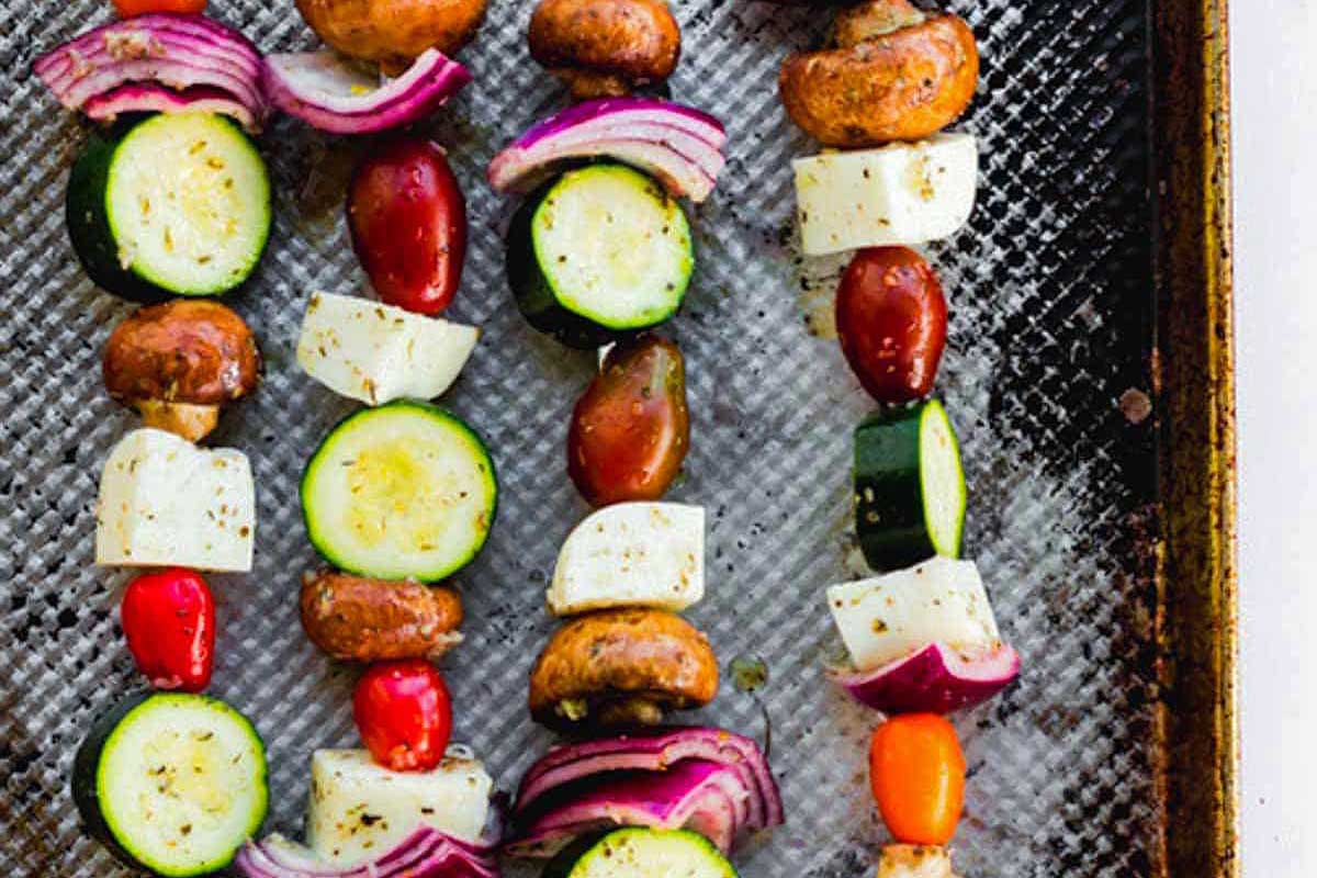Vegetables grilled on skewers.