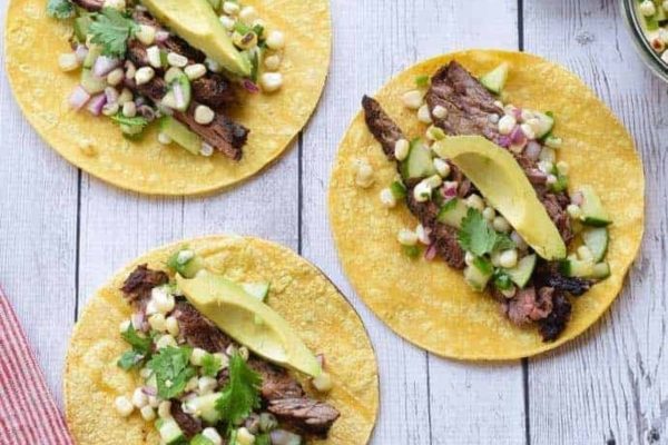 Grilled Steak Tacos With Corn Salsa.