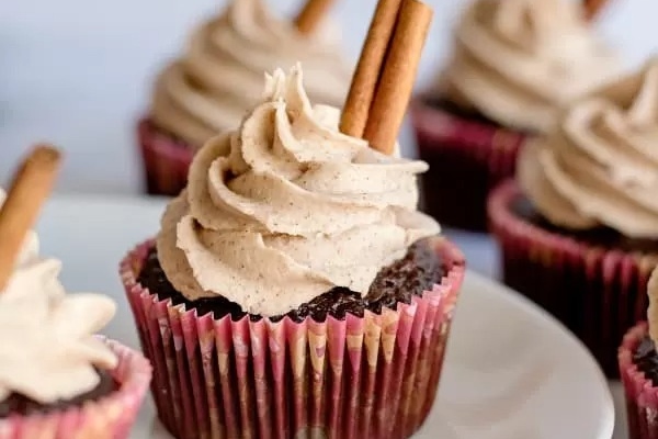 Chocolate gingerbread cupcake with sticks.