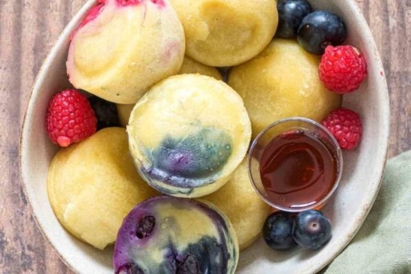 Pancake bites in a bowl.