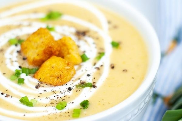 A classic soup recipe with croutons and greens.