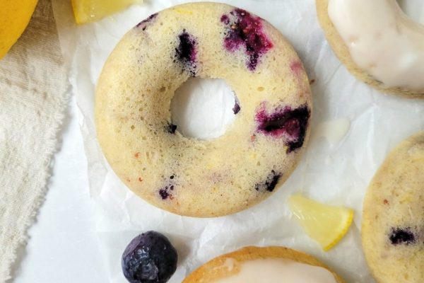 Blueberry lemon donuts with lemon glaze.