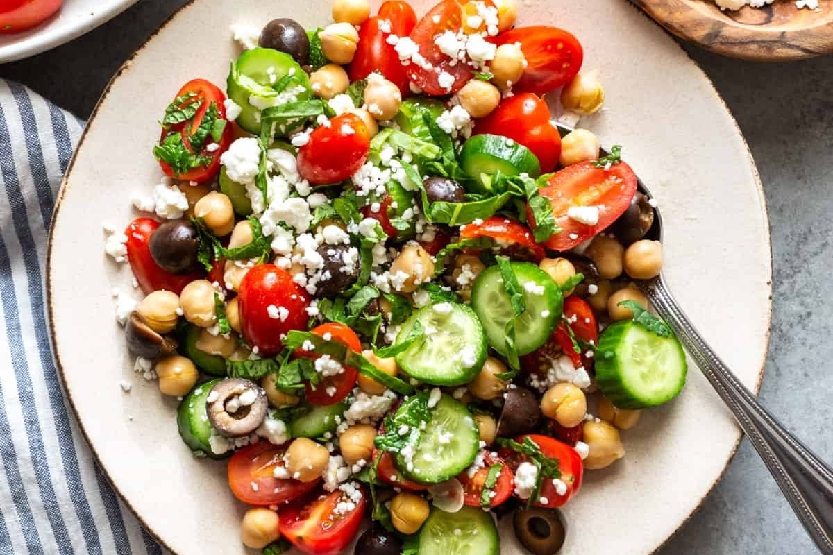 Italian salad with tomatoes and cucumbers.