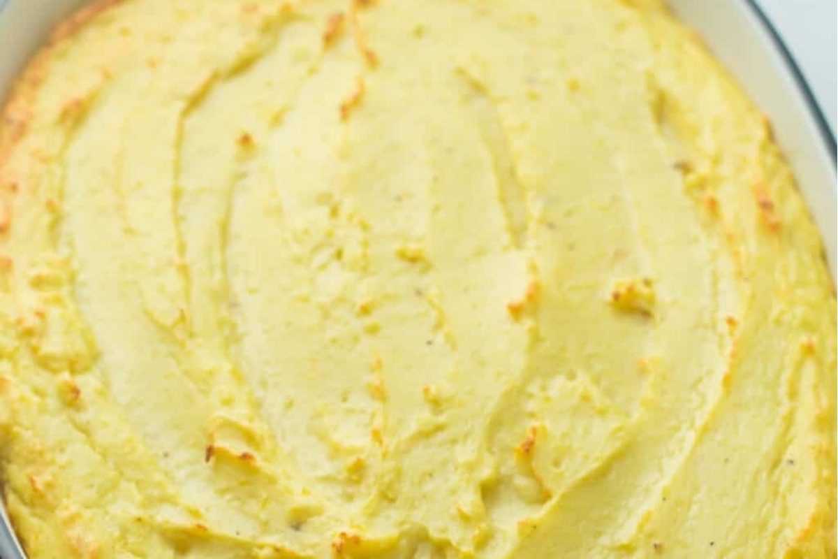 A delectable dish filled with creamy mashed potatoes.