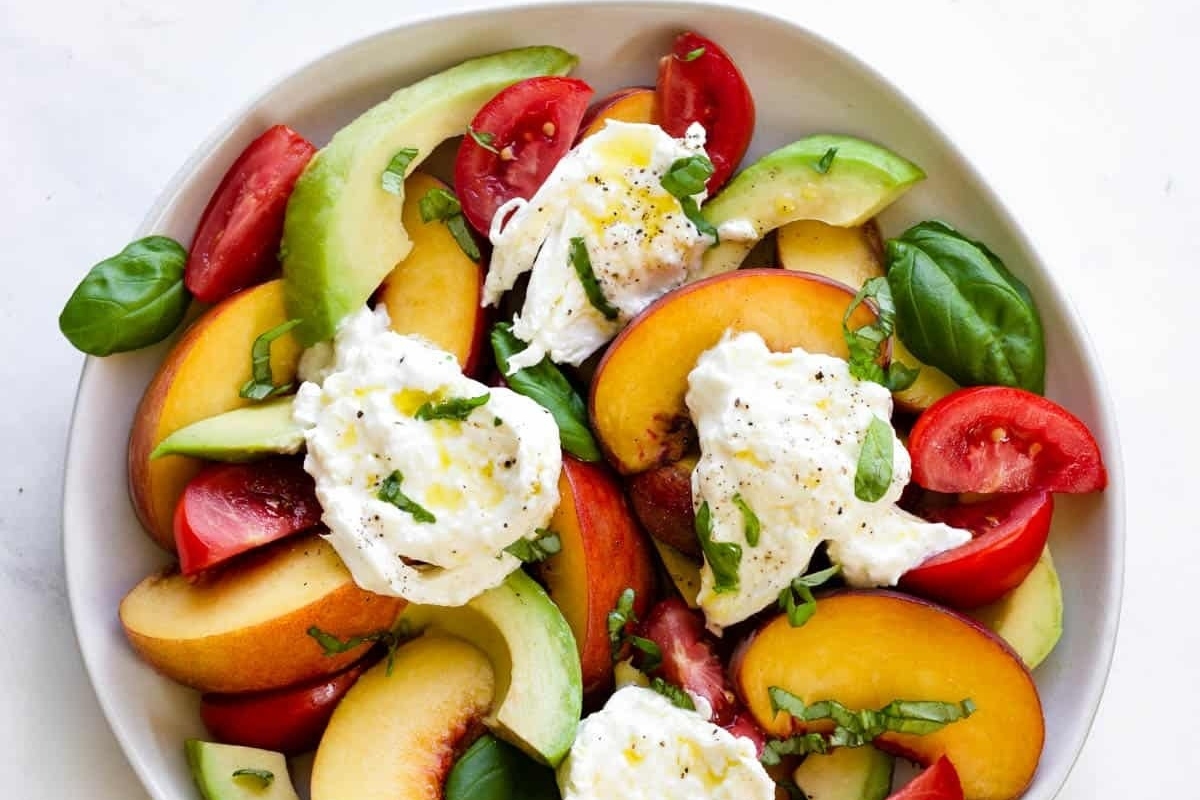 Italian Side Dish: Peach and avocado salad with goat cheese.