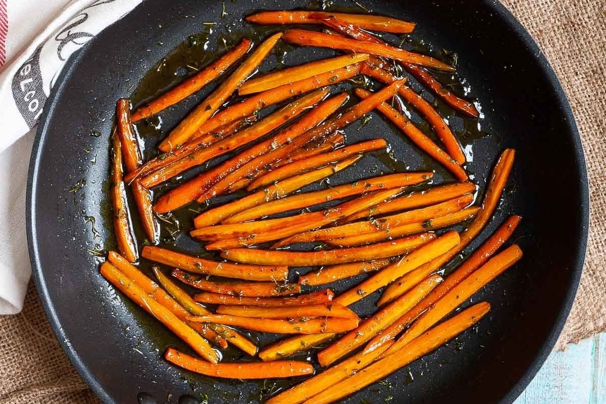 Picky Eater Recipe: Skillet-roasted carrots on a towel.