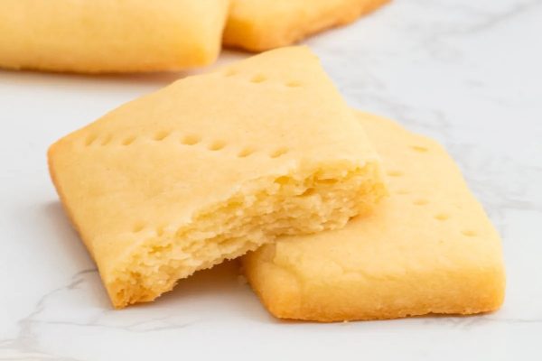 Shortbread cookies on a white background, perfect for pantry staples and recipes.