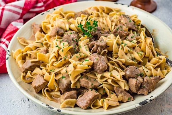 Swedish meatballs in a white bowl.