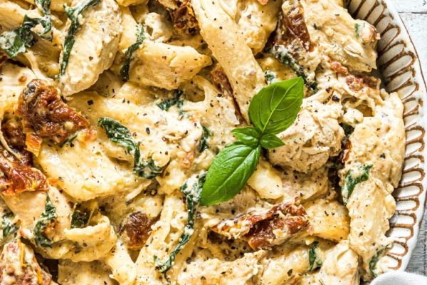 Tuscan chicken with leaves.