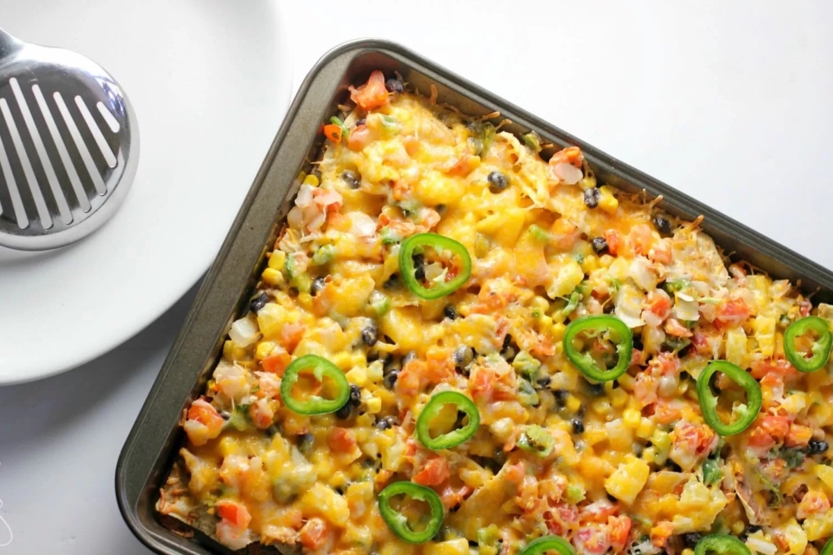 Mexican corn and black bean casserole.