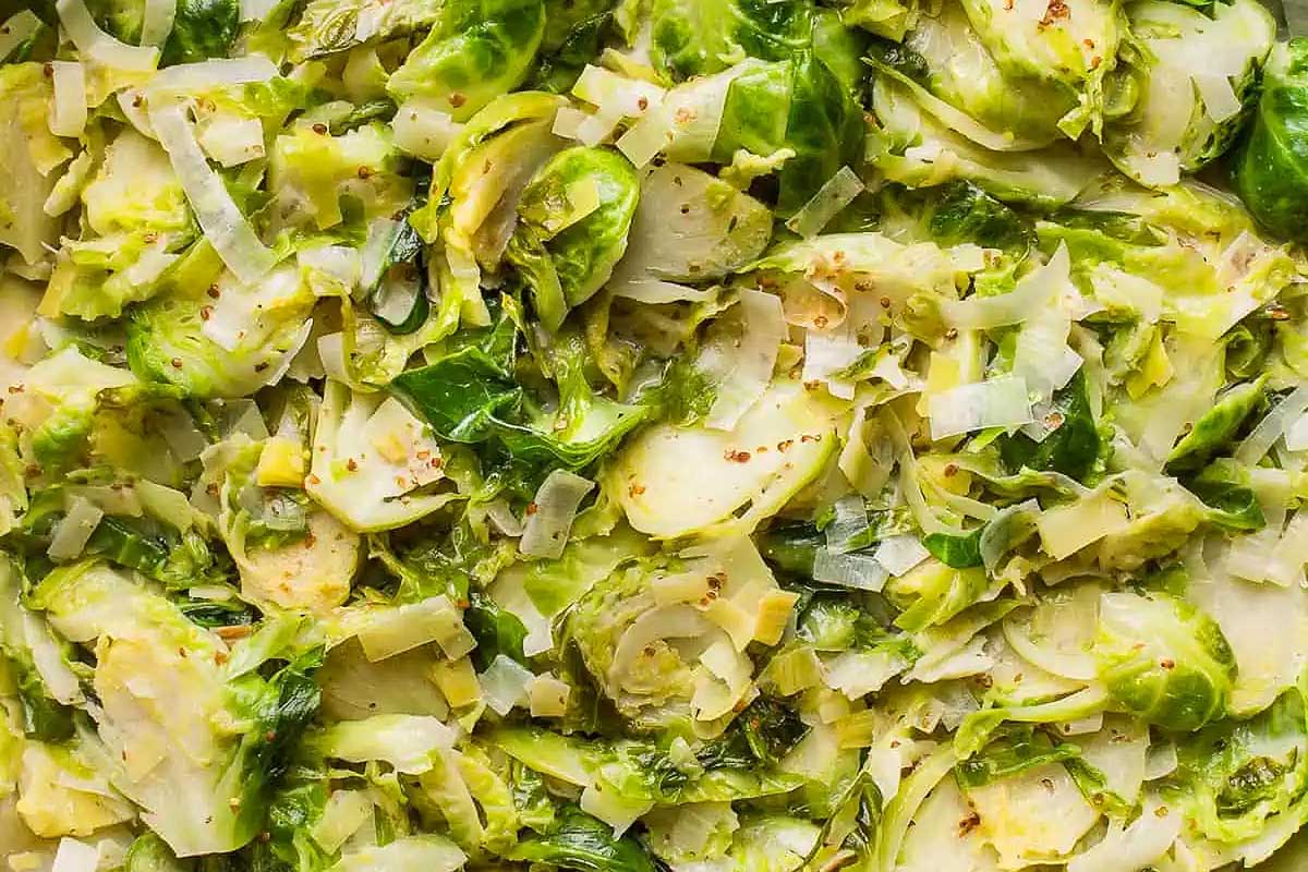 Vegan Brussels sprouts with parmesan cheese for Thanksgiving.