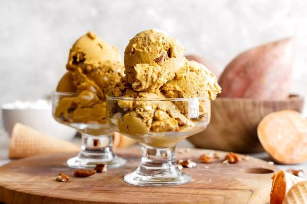 Sweet potato ice cream with pecans and walnuts.