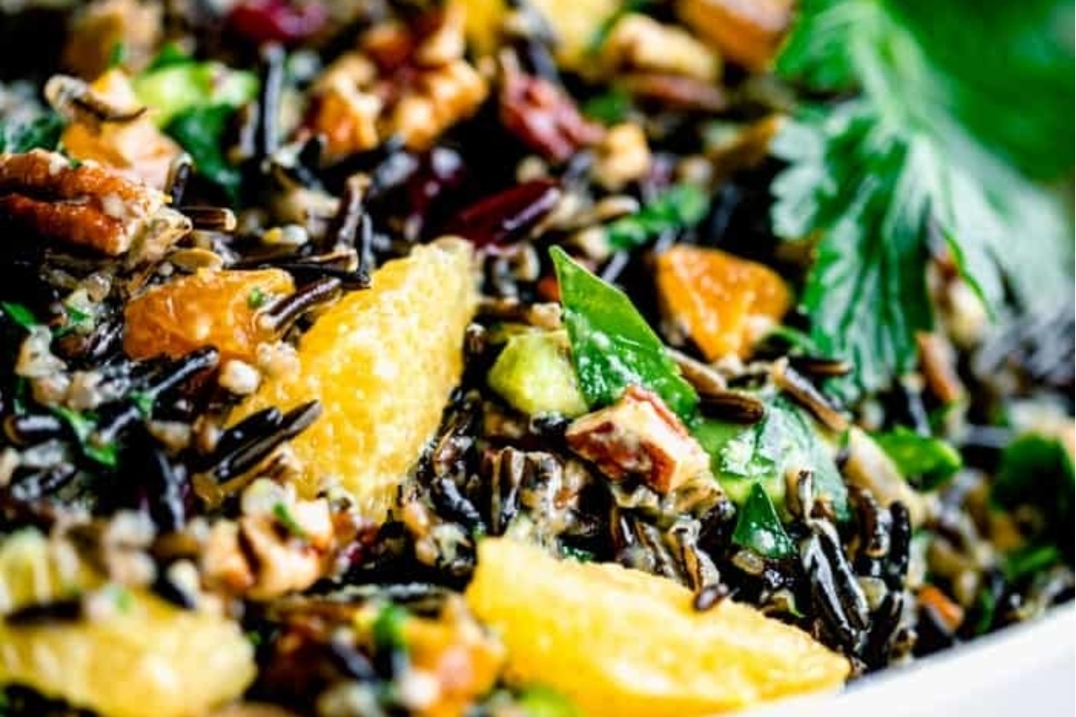 Make ahead wild rice salad with oranges and walnuts, perfect for Thanksgiving.