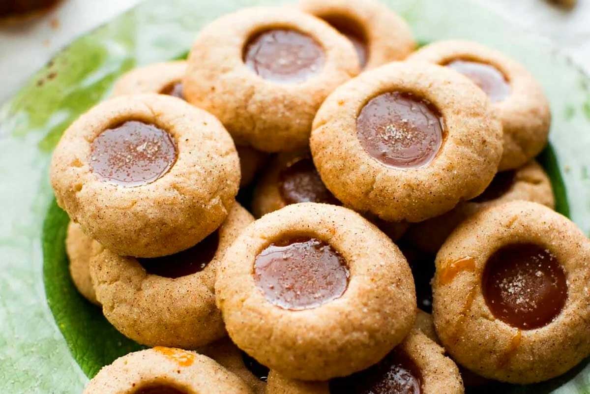 Caramel Apple Spice Thumbprints on a plate.