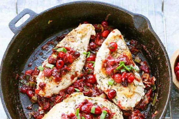 Skillet Cranberry Leek Chicken.
