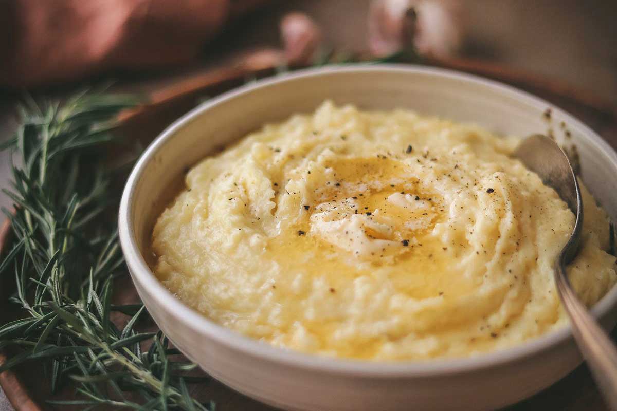Instant Pot Thanksgiving mashed potatoes with rosemary and garlic.
