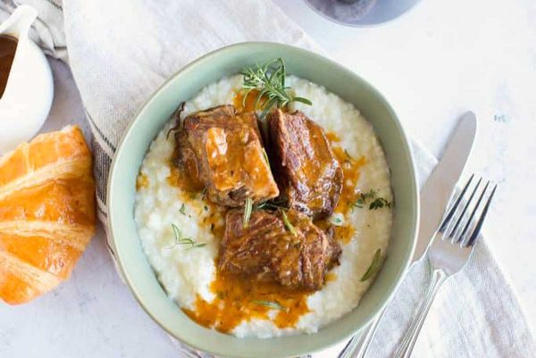 Instant Pot mashed potatoes with beef and gravy.