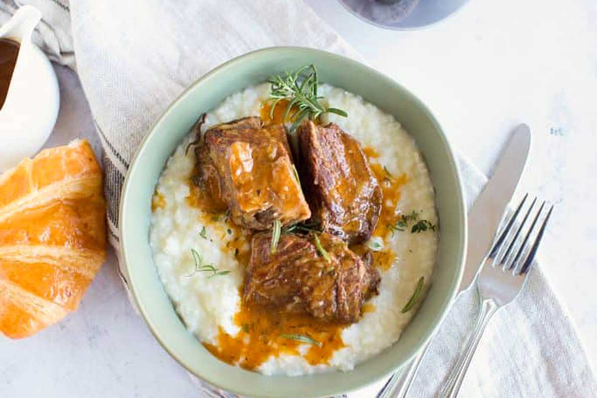 Instant Pot mashed potatoes with beef and gravy.