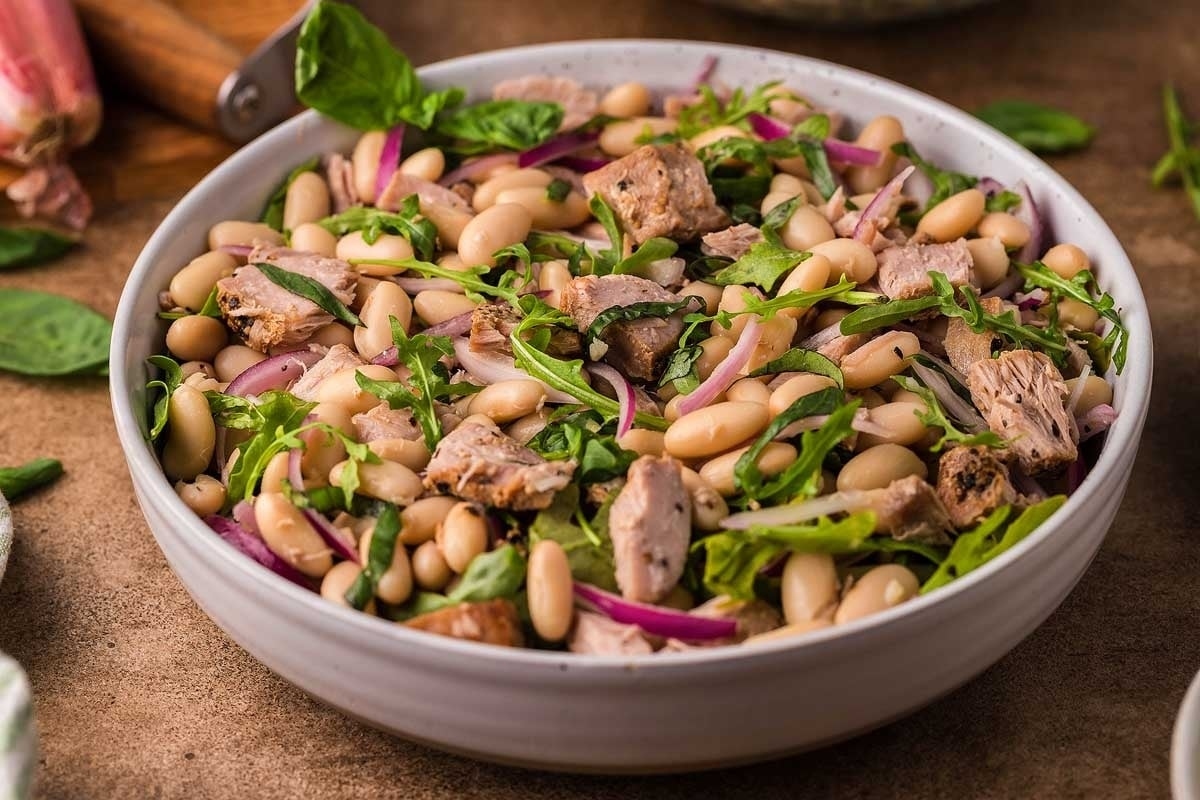 A delicious pork and rhubarb salad recipe using pantry staples.