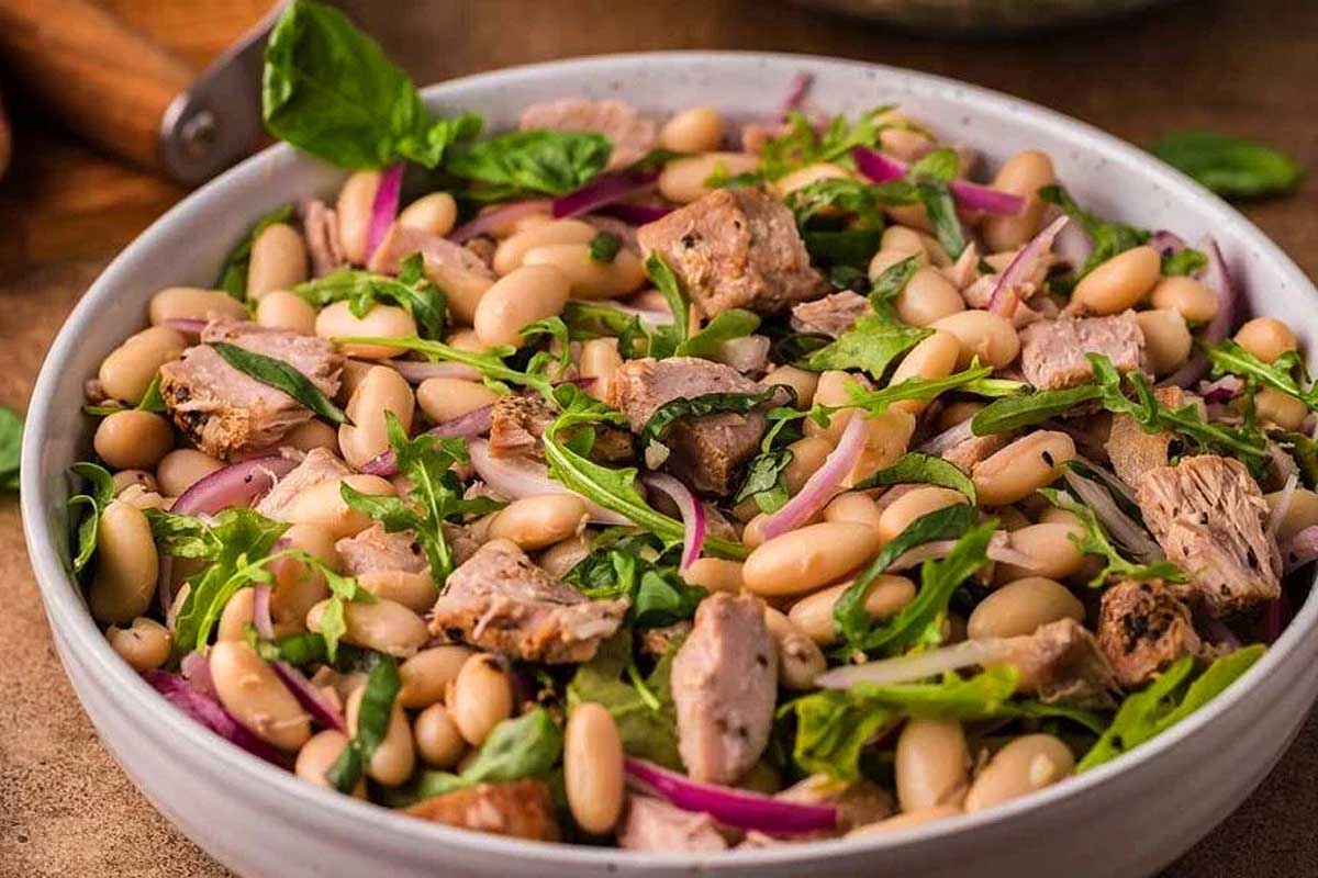 A bowl of food.