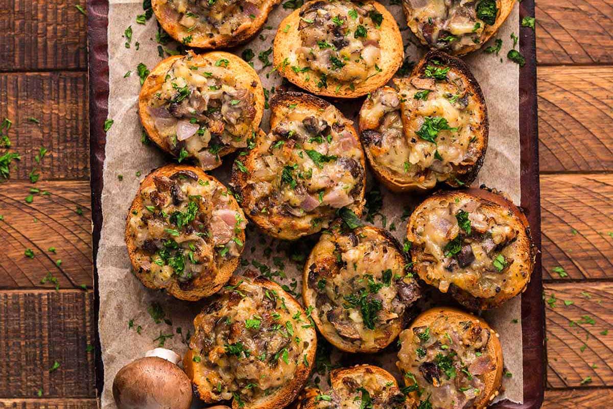 Stuffed mushrooms on a baking sheet.
