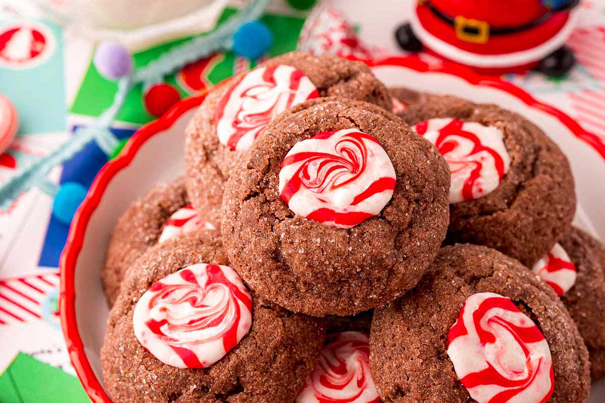 Thumbprints with swirled Hershey kiss centers.