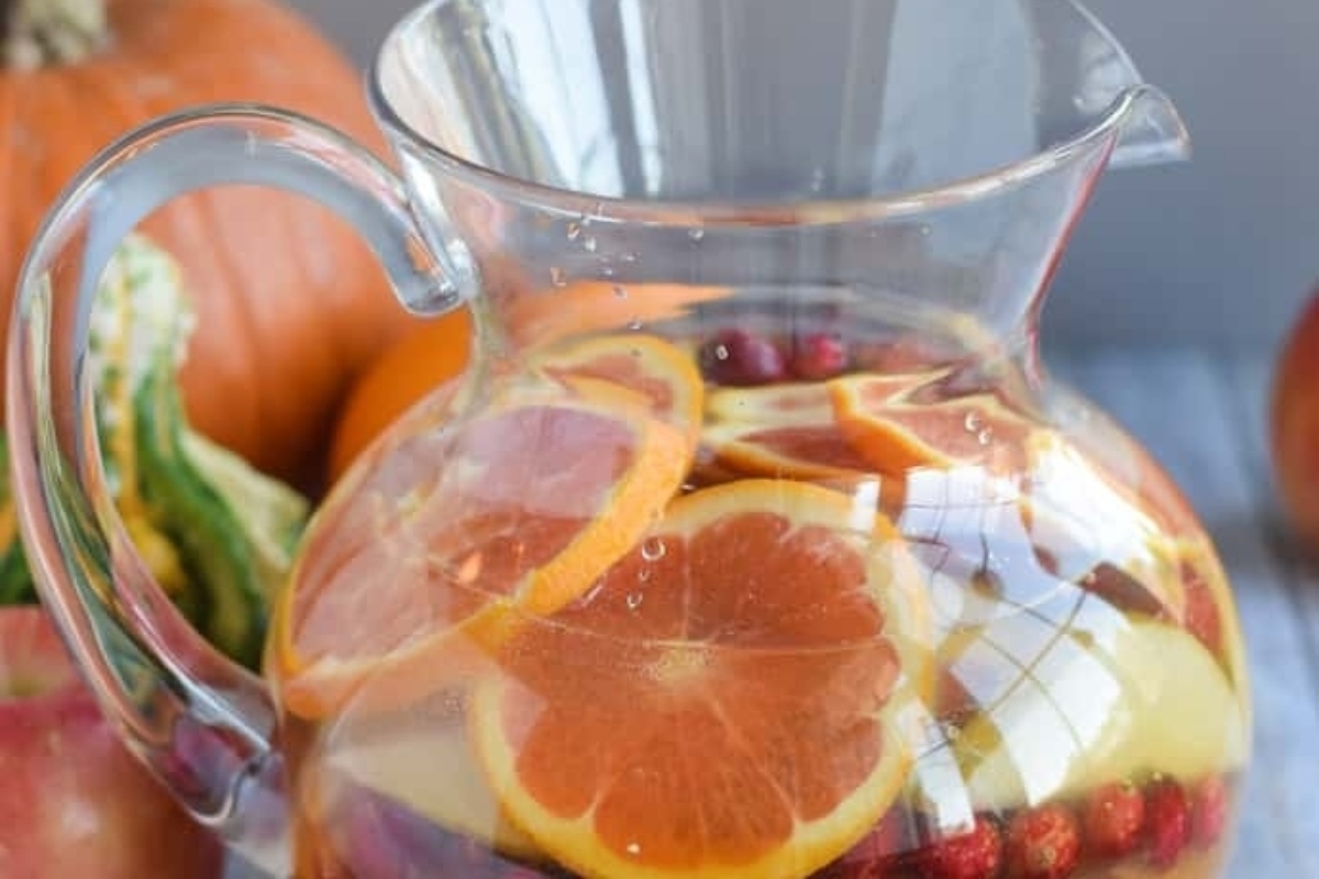 Pitcher of pumpkin apple sangria.