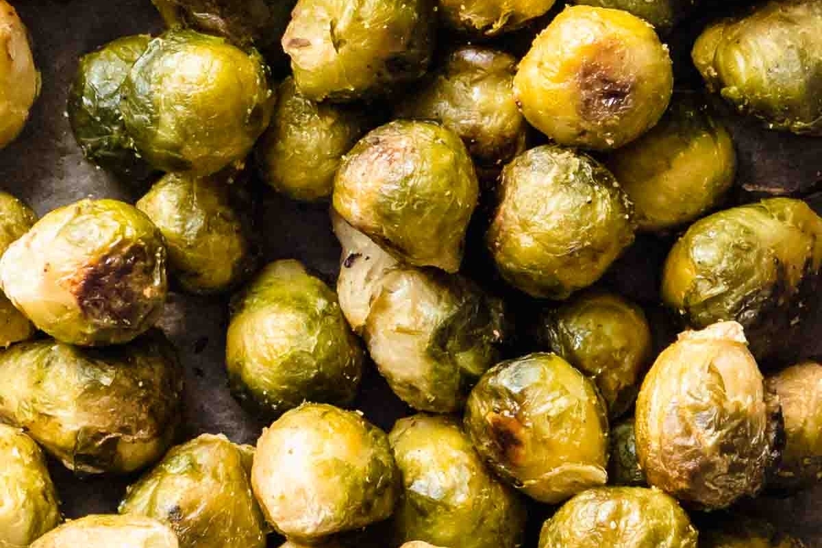 Sheet pan roasted brussels sprouts for a delicious Thanksgiving side dish.