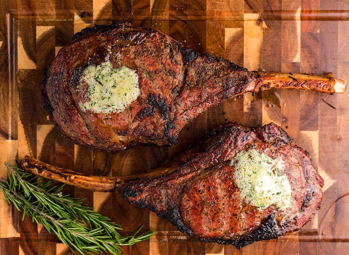 smoked tomahawk steaks reverse seared