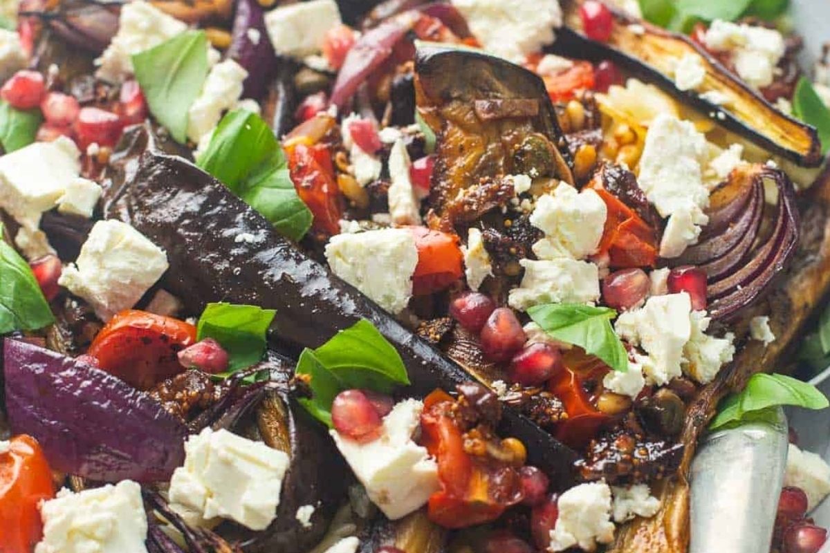 Main Dish Eggplant and Pomegranate Salad with Feta.