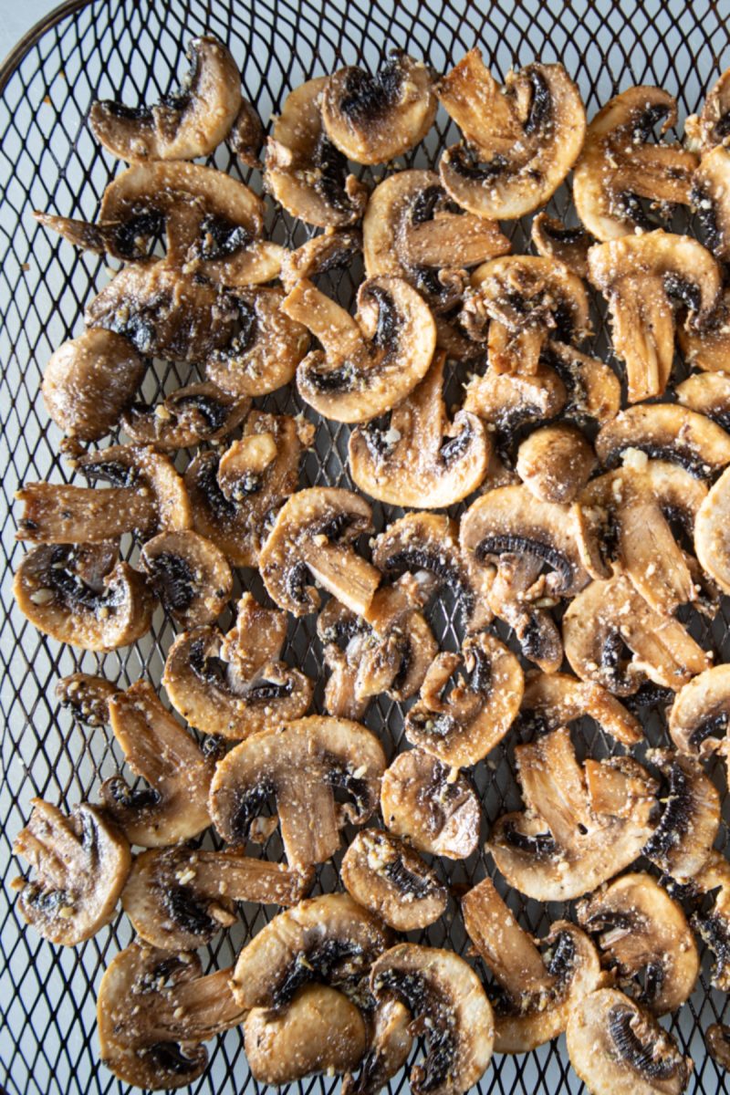 Roasted mushrooms on an air fryer.
