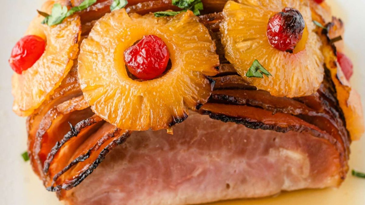 Balancing Motherhood Honey Glazed Ham with Pineapple