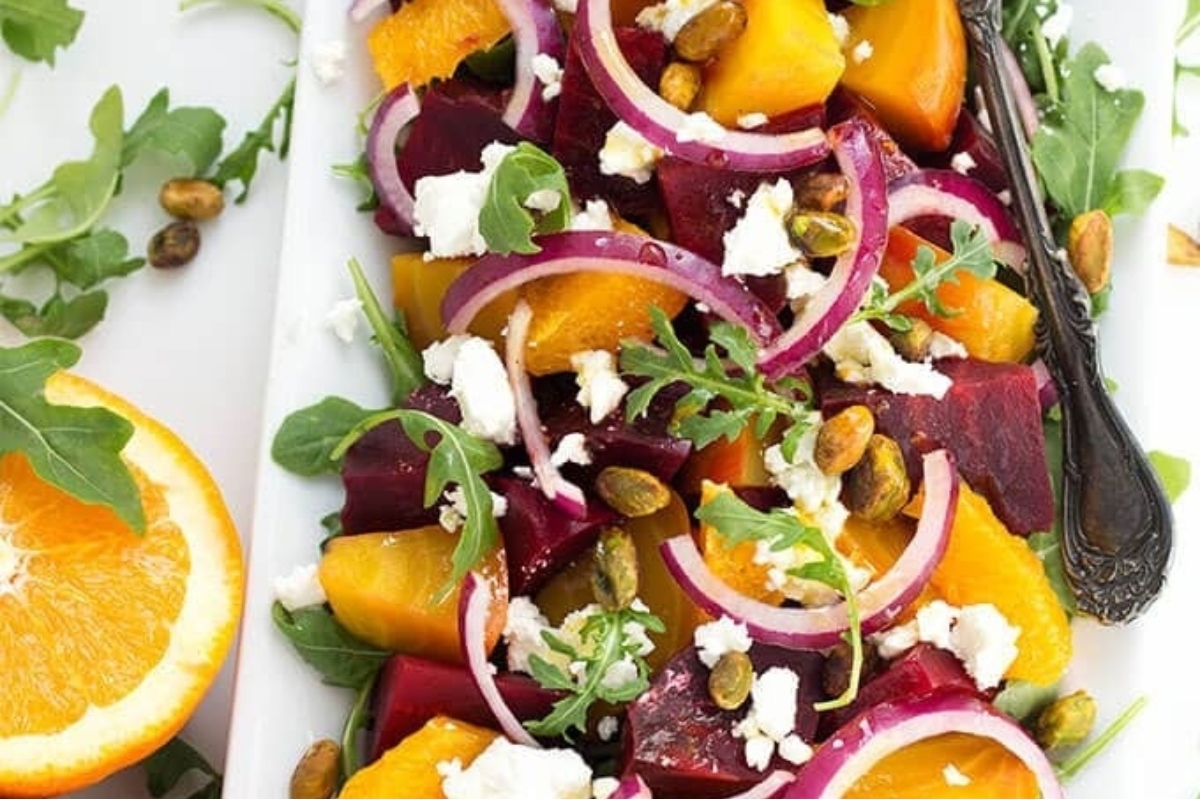 Beet salad with oranges and pistachios. Discover mouthwatering beet recipes perfect for a healthy and vibrant salad bursting with flavors of citrusy oranges and crunchy pistachios.