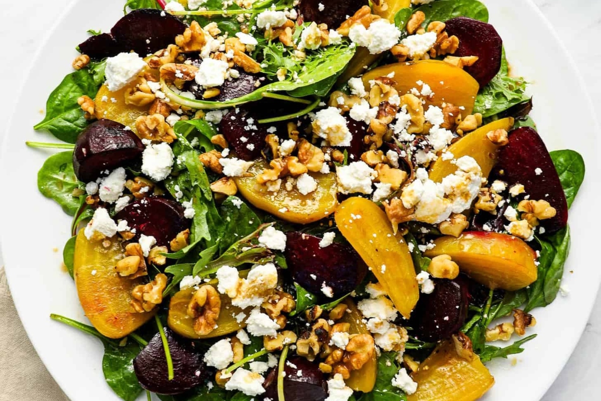 Looking for make ahead recipes for Thanksgiving? Try this delicious beet salad with feta and walnuts!